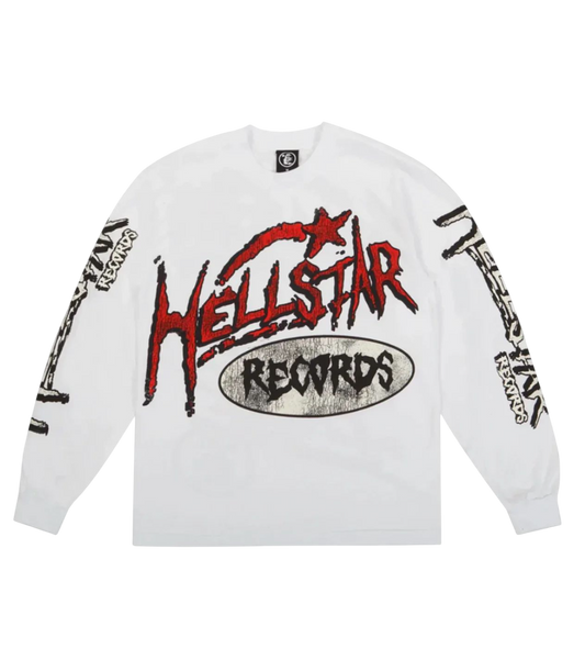 HELLSTAR STUDIOS RECORDS LONG SLEEVE TEE WHITE