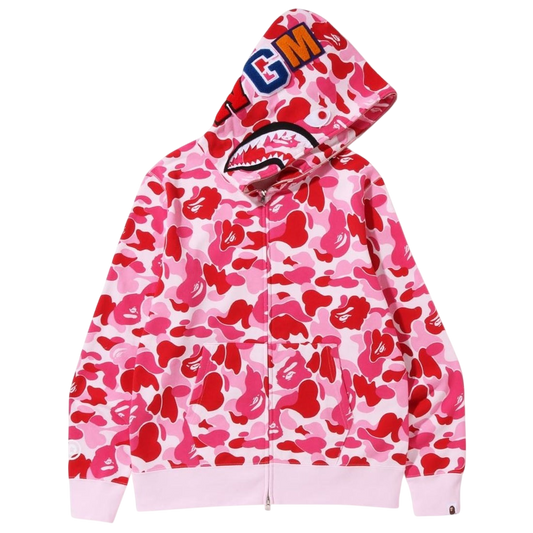 A BATHING APE MEN BIG ABC CAMO SHARK FULL ZIP HOODIE (PINK)