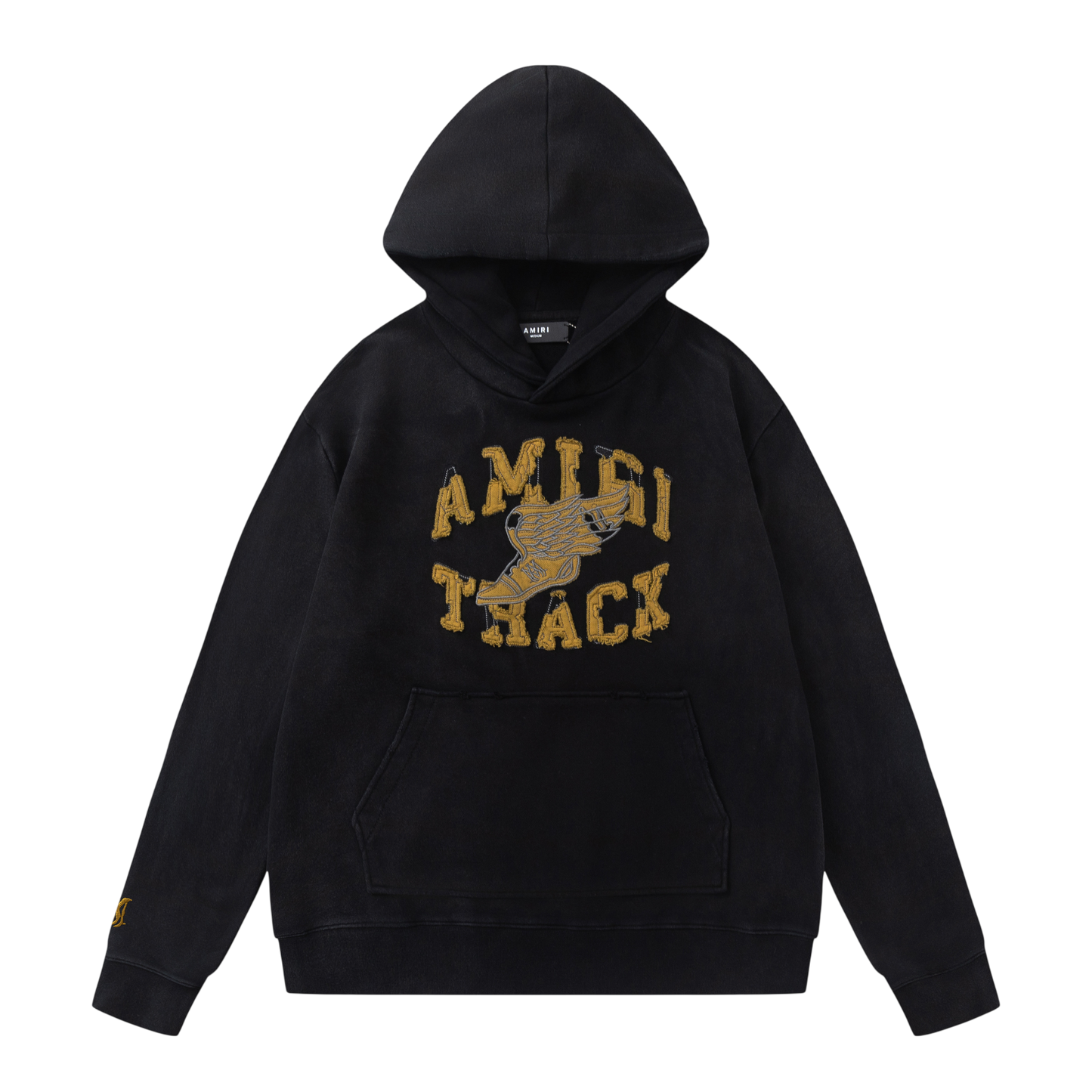 AMIRI BLACK & YELLOW TRACK PATCH HOODIE