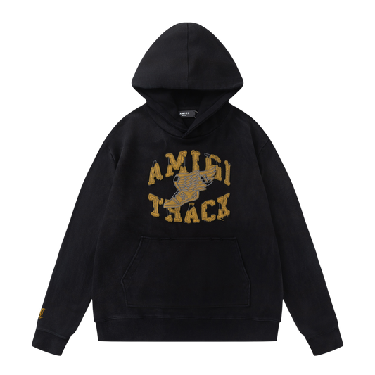 AMIRI BLACK & YELLOW TRACK PATCH HOODIE
