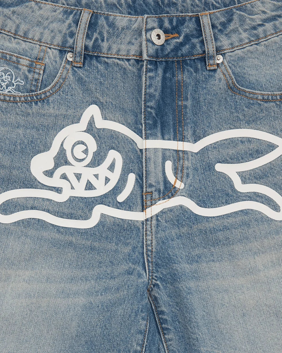 ICE CREAM RUNNING DOG DENIM SHORTS BLUE
